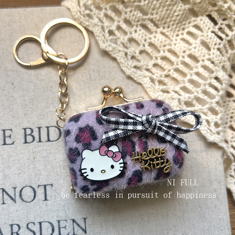 Korean Style New Retro Dots Cartoon Cat Lipstick Pack Pearl Exquisite High Sense Versatile Pendant Keychain for Women