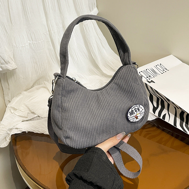Simple Handbag Women's Cute Solid Color New Corduroy Crossbody Shoulder Commuter Fashion Bag