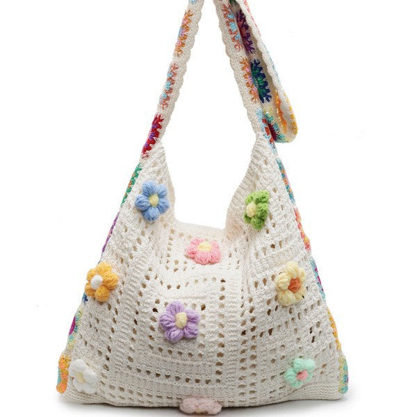 Large Capacity Commuter High-Grade Flower Tote Bag for Women New Spring and Summer Hollow out Knitted Bag Shoulder Woven Bag