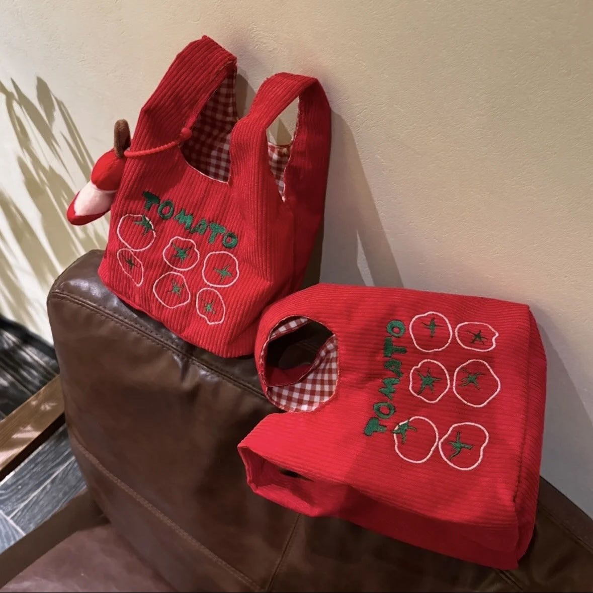 Cute Apple Pattern Corduroy Handbag with Embroidery Design, Perfect for Daily Use and Stylish Outfits
