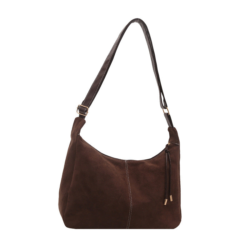 Vintage Tote Bag for Women, Large Capacity Shoulder Crossbody Bag with Cute Plush Charm, Elegant Commute Style