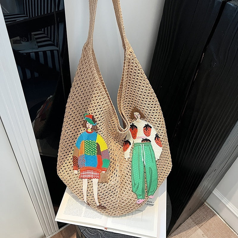 Summer Popular New Straw Portable Woven Bag Net Pocket Western Style Travel on One Shoulder Women's Woven Bag