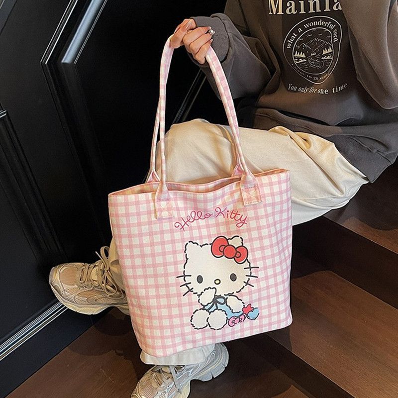 Hello Kitty 45th Anniversary Canvas Tote Bag - Cute Cartoon Design for Daily Commute and Summer Outings