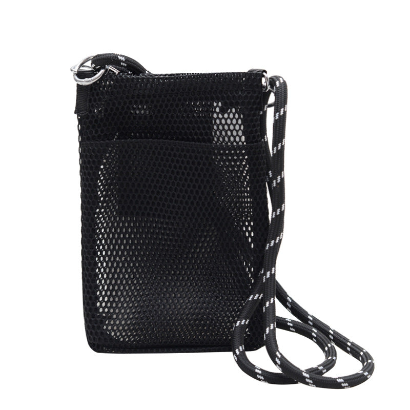Sweet Fresh Cell Phone Bag Women's Summer Outdoor Single-Shoulder Bag Crossbody Mesh Portable Storage Bag