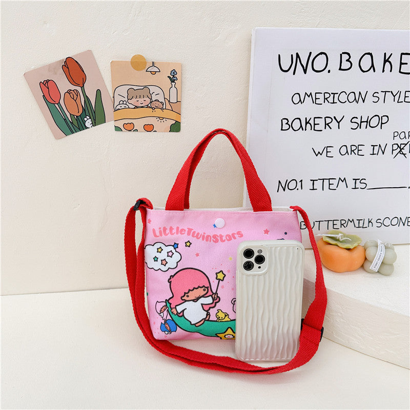 Cute Cartoon Canvas Tote Bag for Kids with Adjustable Strap, Perfect for Daily Outings and Playtime