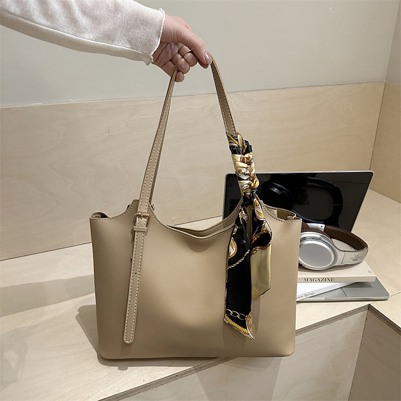 Textured Solid Color Commute Personalized Tote Bag for Women All-Matching Fashion Casual New High-Grade Western Style Shoulder Bag
