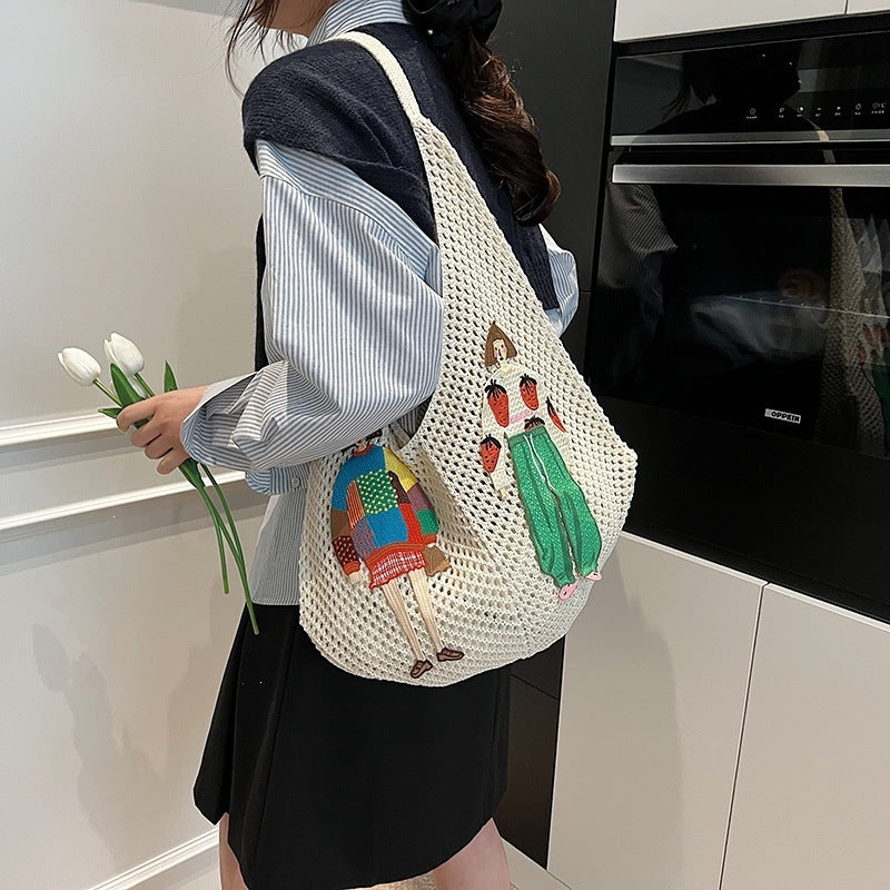 Summer Popular New Straw Portable Woven Bag Net Pocket Western Style Travel on One Shoulder Women's Woven Bag