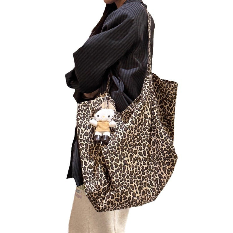 New Large Capacity Leopard-Print Shoulder Bag Women's All-Match Japanese and Korean Practical Canvas Bag