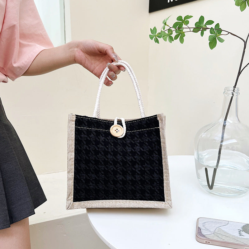 Floral Canvas Bag Handbag Bag Women's Western Style Simple Outing Hand Carry Lunch Bag
