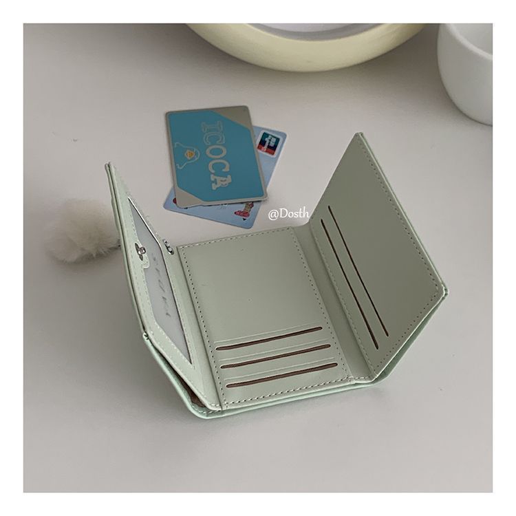 Bunny Cute One-Piece Small Card Holder Wallet Women's Short Embossed Fluffy Balls Hanging Coin Purse