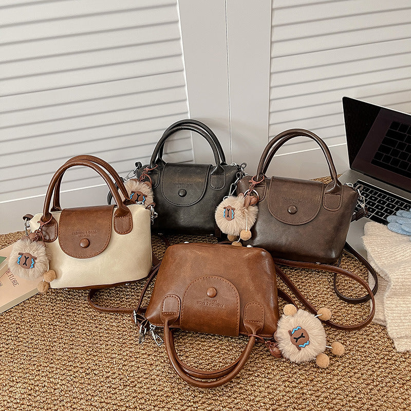 Chic Vintage PU Crossbody Bag for Women, Soft Bucket Style with Adjustable Strap and Zip Closure
