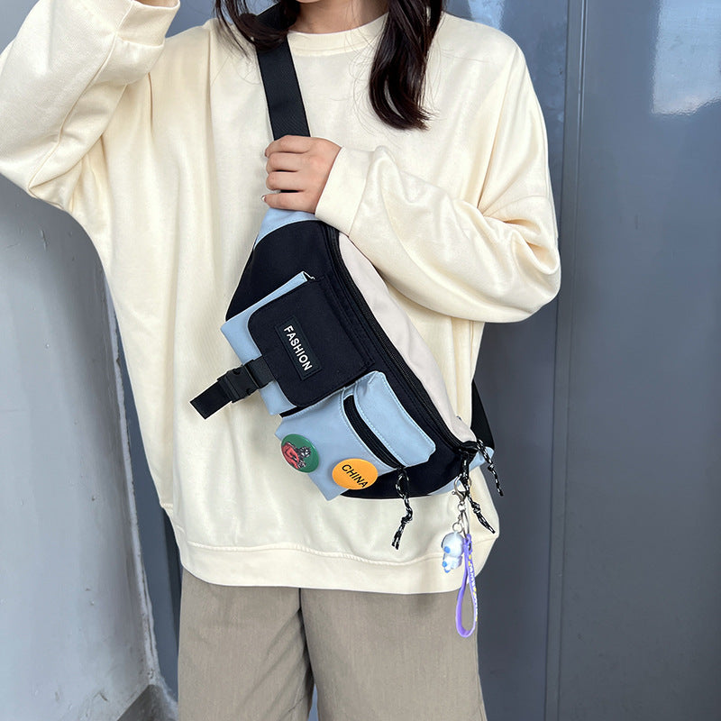 Fashion Waist Bag Women's Color Matching Sports Chest Bag New Backpack Men's Trendy Oxford Cloth Casual Cloth Bag Design Sense Cloth Bag