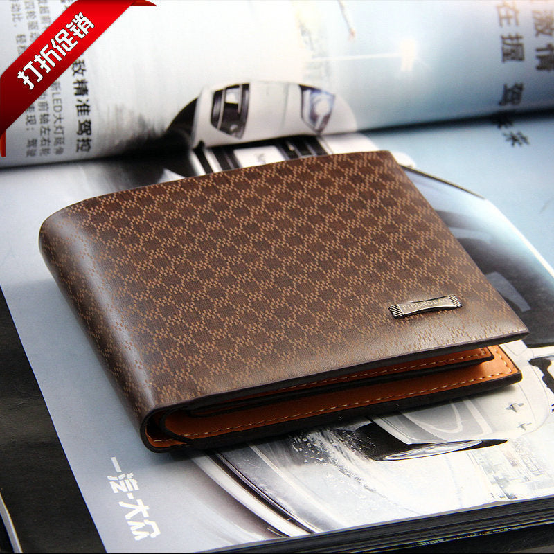 Men's Fashionable PU Wallet with Checkerboard Pattern, Slim Bifold Design, Anti-Theft Card Holder for Daily Use