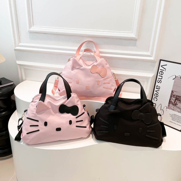Hello Kitty Style Travel Bag for Women, Large Capacity Hand Carry Tote with Cute Cat Design and Adjustable Shoulder Strap