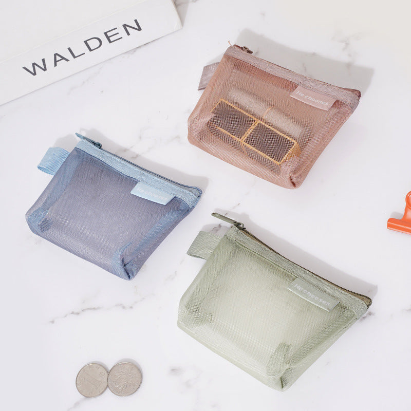 Coin Purse Simple Nylon Three-Dimensional Triangle Mesh Large Capacity Key Earphone Bag Transparent Buggy Bag