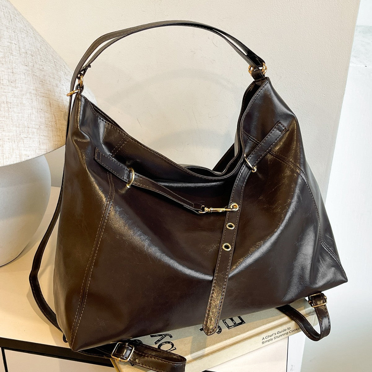 PU Leather Crossbody Backpack Women's Large Capacity Chain Design Street Trend Daily Matching Shoulder Bag