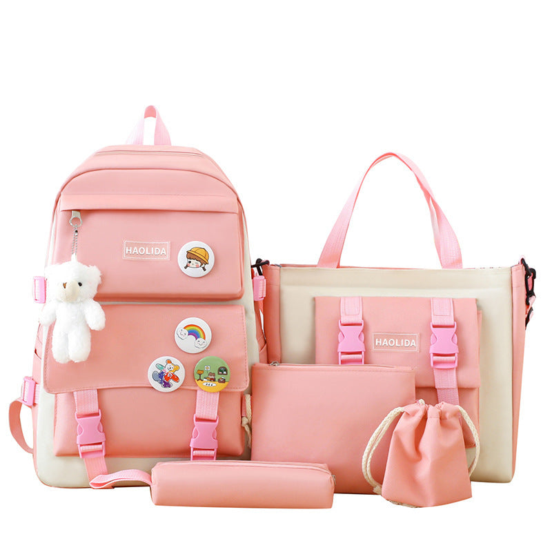 Cute Campus Style Backpack Set with Matching Bag and Accessories for Students