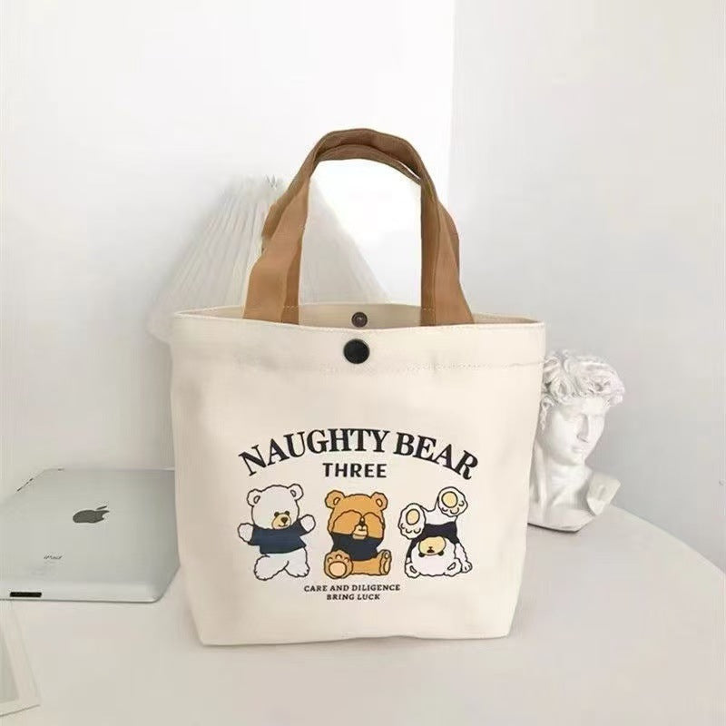 New Bear Canvas Bag Female Student Hand Carry Lunch Bag Handbag Canvas Bag Gift Bag