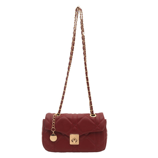 French Oil Wax Leather Women's Spring New Diamond Embroidery Thread Lock Commuter Chain Crossbody Shoulder Small Square Bag