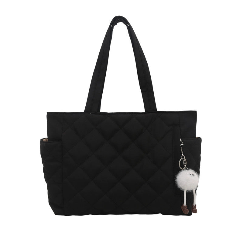 Women's Cotton-Padded Bag New Rhombus Large Capacity Portable Tote Bag Commuter Shopping Shoulder Bag