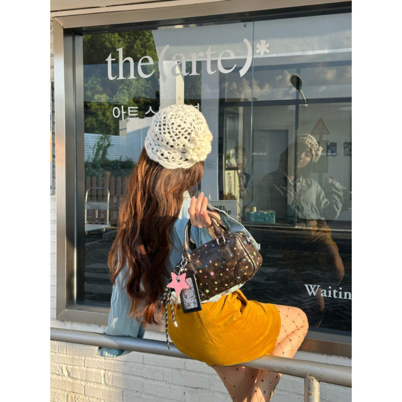 XINGX Printed Mini Handbag Ladies New Fashion Commuter Shoulder Crossbody Bag with Hanging Ornament Pendant