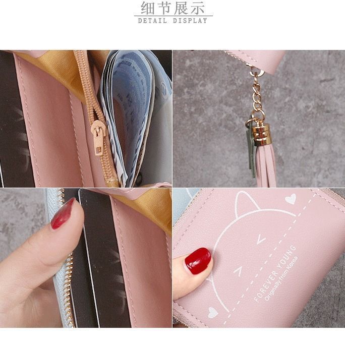 Cute Cat Zipper Wallet with Tassel Charm for Women, Stylish Card Holder and Coin Purse with Sweet Animal Design