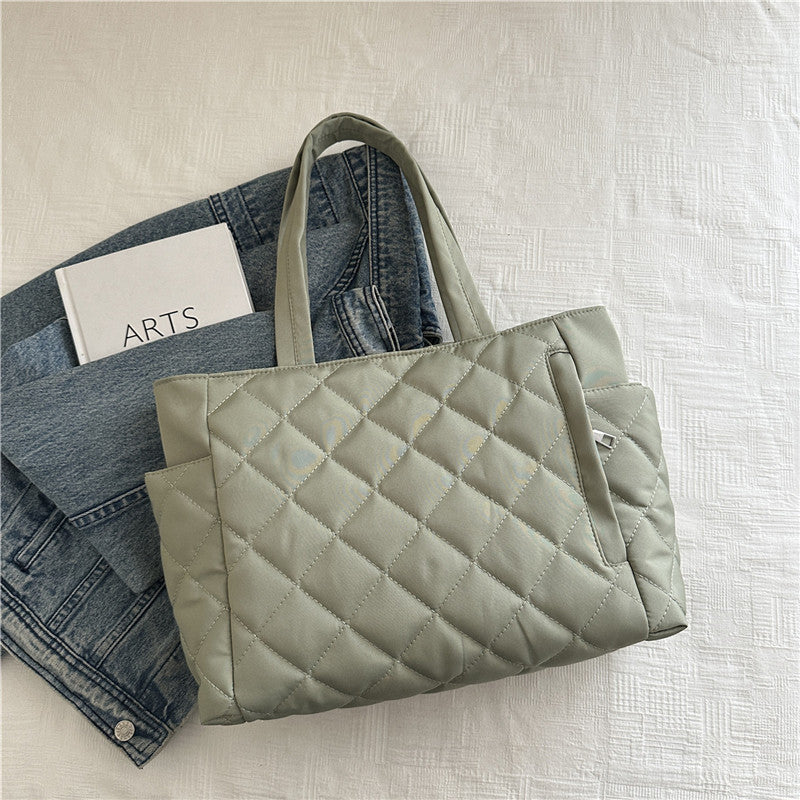Women's Cotton-Padded Bag New Rhombus Large Capacity Portable Tote Bag Commuter Shopping Shoulder Bag