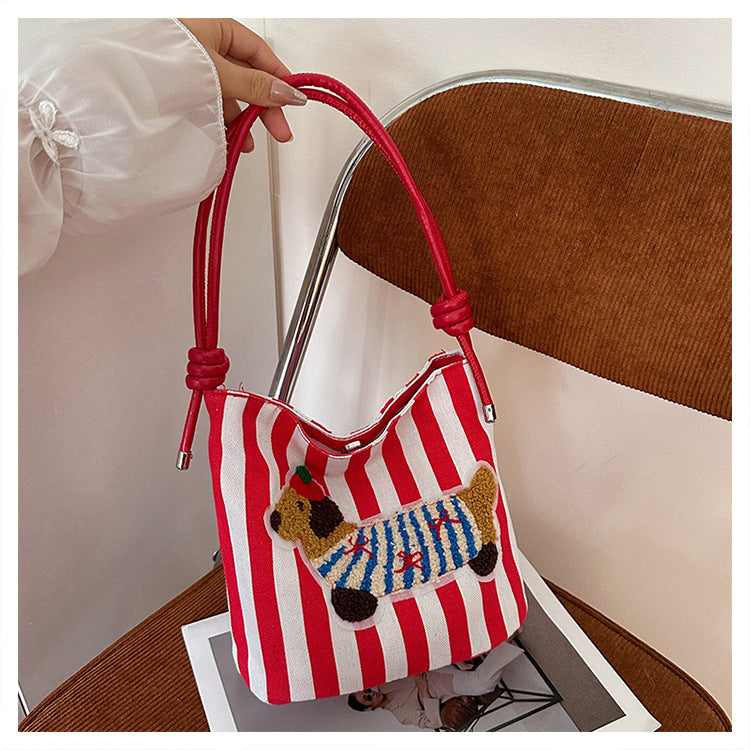 Women's Cross-Body Bag Cute Dachshund Embroidered Canvas Shoulder Bag Bends and Hitches Shoulder Strap Everyday Joker Fashion Commuter Bag