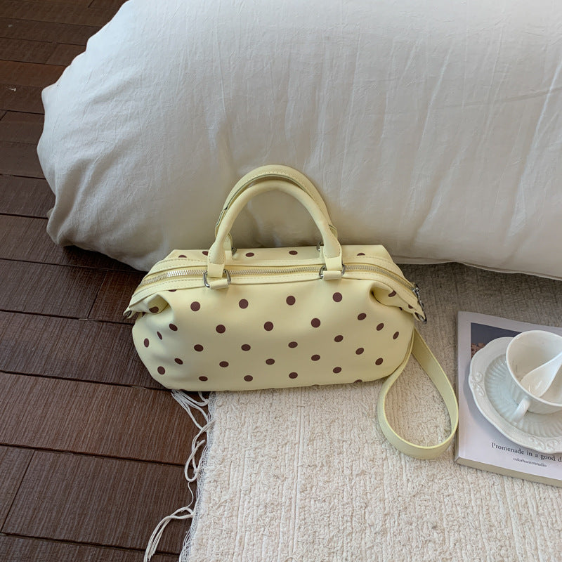 Chic Polka Dot Boston Bag for Women - Trendy Crossbody Handbag with Zipper Closure and Adjustable Strap