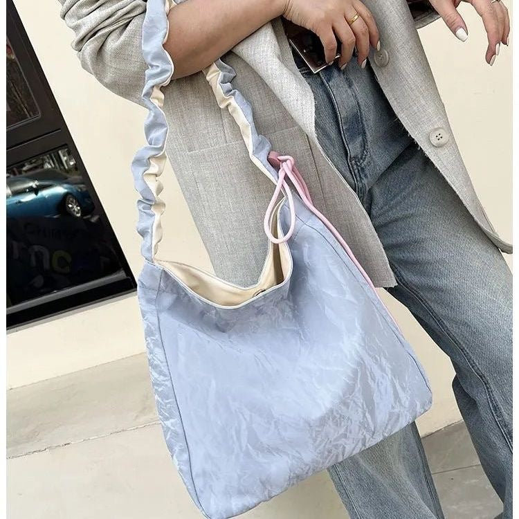 Women's Premium Pleated Tote Bag Magnetic Snap Open and Close Adjustable Shoulder Strap Everyday Joker Fashion Shoulder Bag
