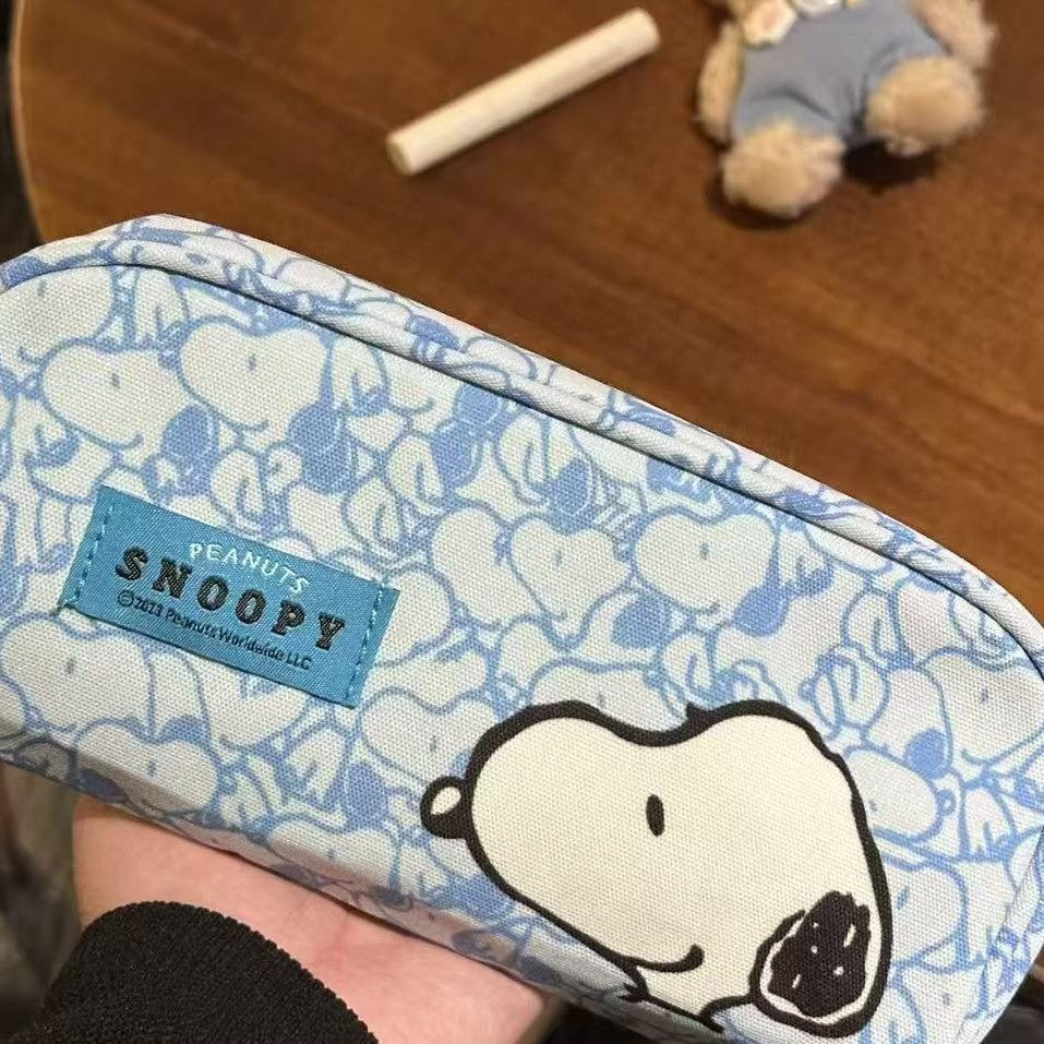 New-style snoopy pencil case with zipper cosmetic bag, japanese style simple blue snoopy cartoon pencil case