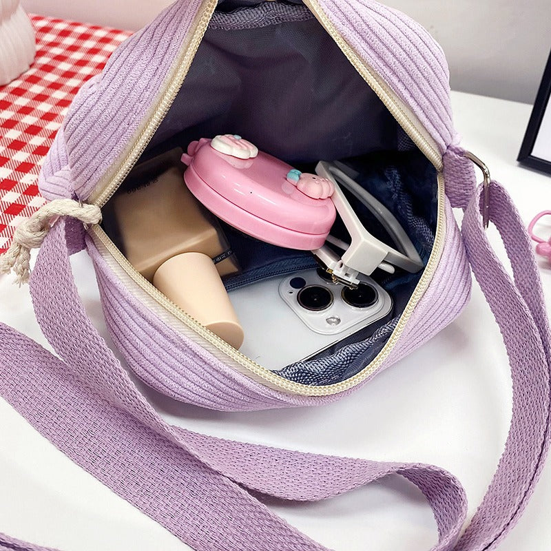 2026 New Korean Style Corduroy Mini Square Shoulder Bag with Braided Tassel and Zipper Closure for Daily Fashion