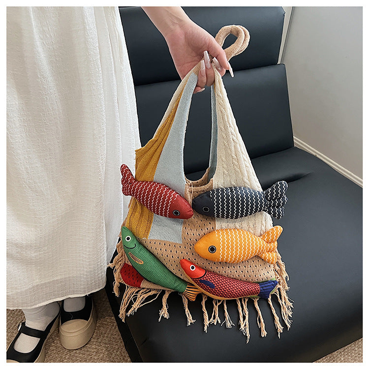 A Plenty Of Fish Handmade Trendy Bag New Women's Fashion Commuter Woven Shoulder Bag
