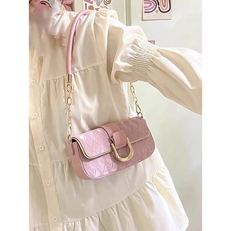 New High Simple Textured Temperament Chain Small Square Bag Women's Shoulder Fashion All-Match Underarm Messenger Bag