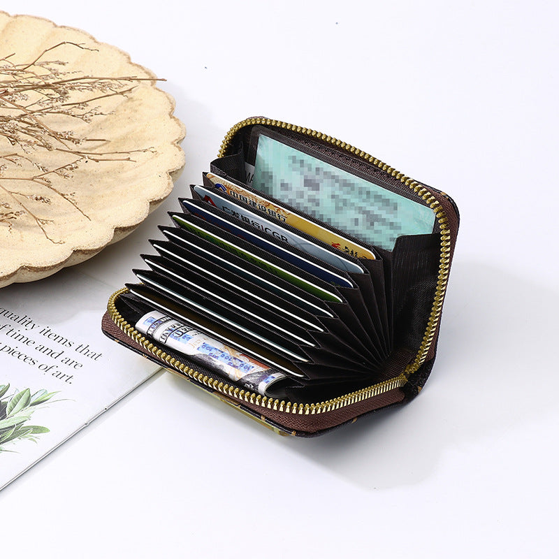 Elegant Women's Card Holder with Multiple Slots, Zipper Wallet, Fashion Letter Print Design for Daily Use