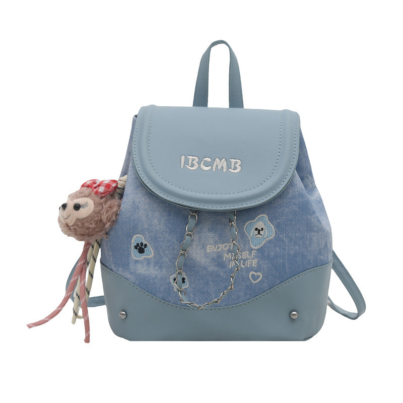 Cute Fashionable Backpack for Women with Chain Detail and Plush Charm, Perfect for Daily Use and School
