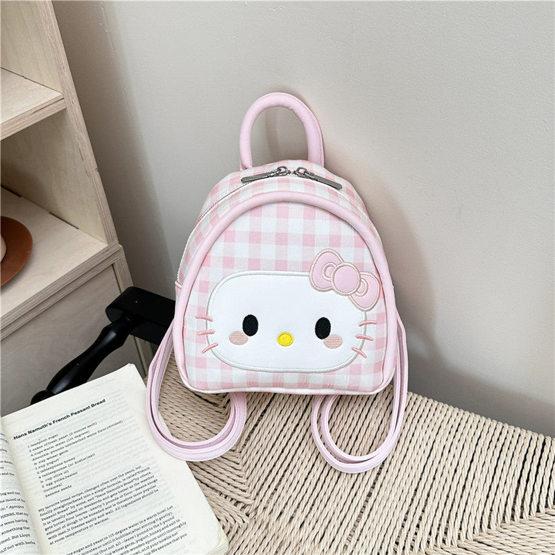 Cute Hello Kitty Backpack with Polka Dot and Checkered Design, Fashionable Kawaii Style for Daily Use and Outings