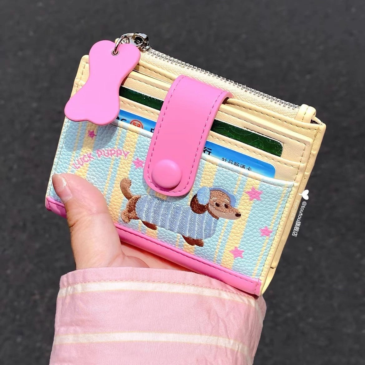 Cute Dachshund Card Holder with Embroidery Design, Waterproof PU Wallet for Women, Fashionable Daily Use