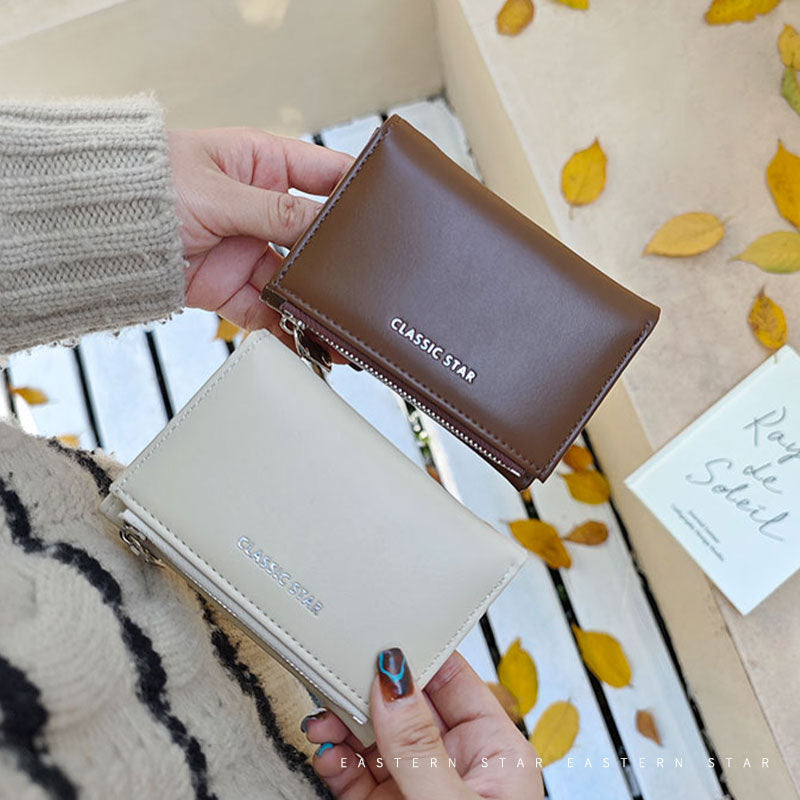 Fashionable Minimalist Zipper Trifold Wallet for Women with Large Capacity and Card Slots, Waterproof and Antibacterial PU Leather Design