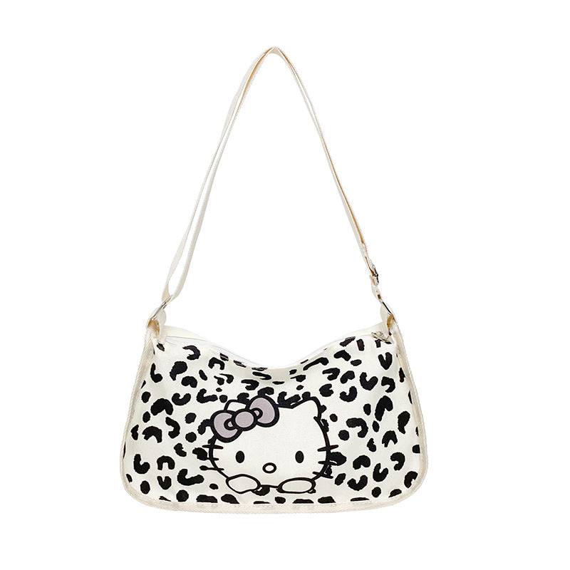 Dumpling Bag Women's Cute Cartoon Black and White Cat Printing Large Capacity Leisure Shoulder Bag