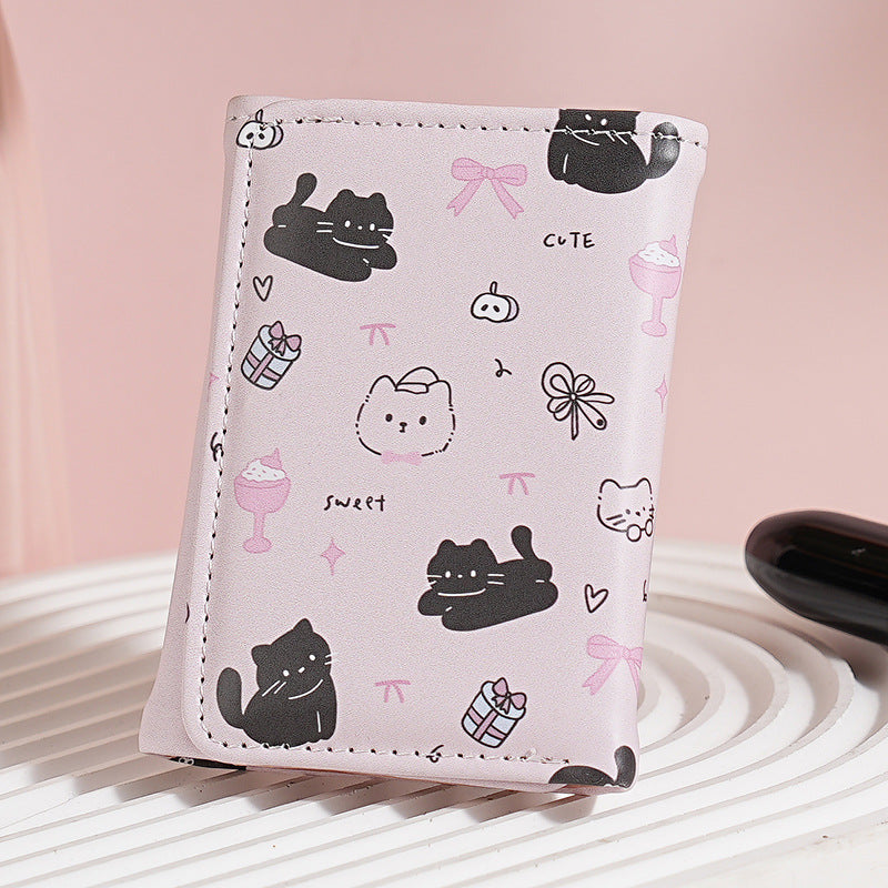 Cute Cartoon Print Trifold Wallet with Card Holder and Coin Pocket, Waterproof PU Material for Daily Use