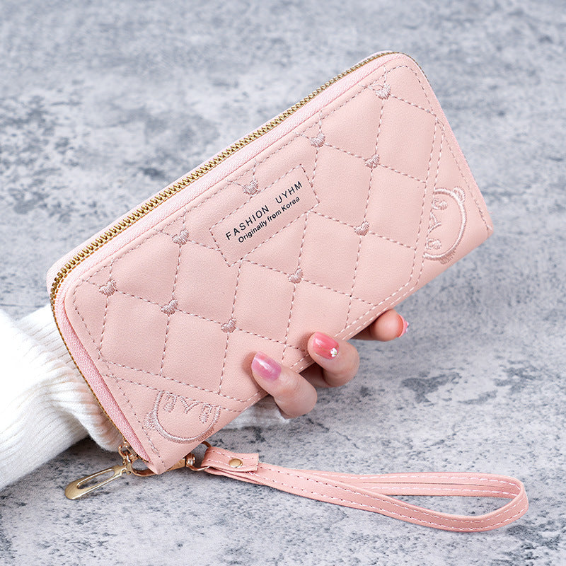 Women's Long Zipper Handbag Diamond Plaid Design with Wristband Multi-Functional Large Capacity Daily Fashion Coin Purse