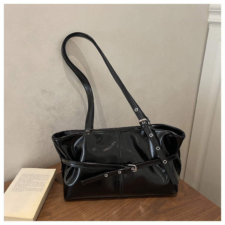 Simple Casual Large Capacity New Belt Buckle Commuting Fashion Texture One Shoulder Underarm Tote Bag Women