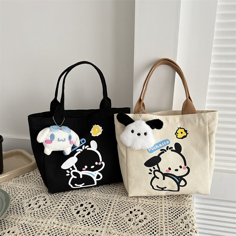 Cute Kawaii Canvas Tote Bag with Pochacco Print, Perfect for Daily Commute and Casual Outings