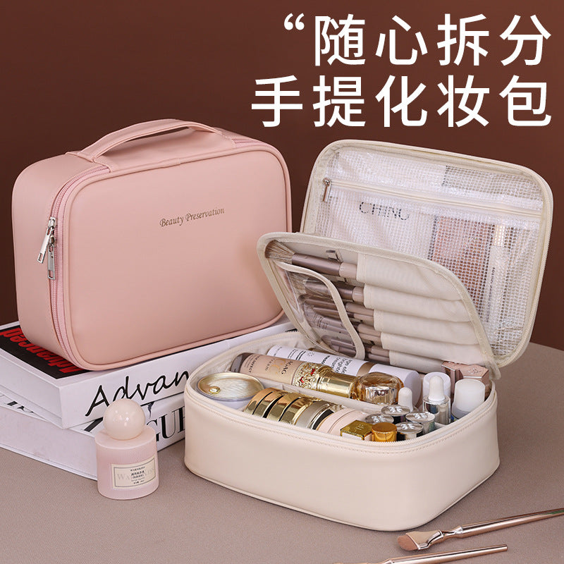 Modular Makeup Bag with Detachable Brush Panel, Large Capacity Waterproof Cosmetic Organizer, Urban Minimalist Design