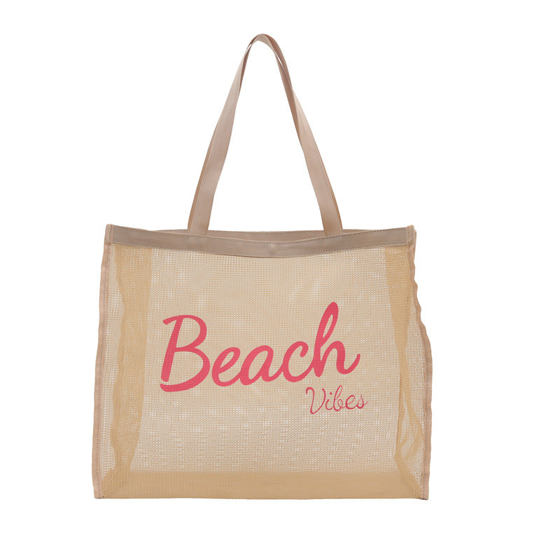Voile Tote Bag Transparent Shopping Bag Swim Bag Nylon Mesh Letter Large Capacity Beach Bag
