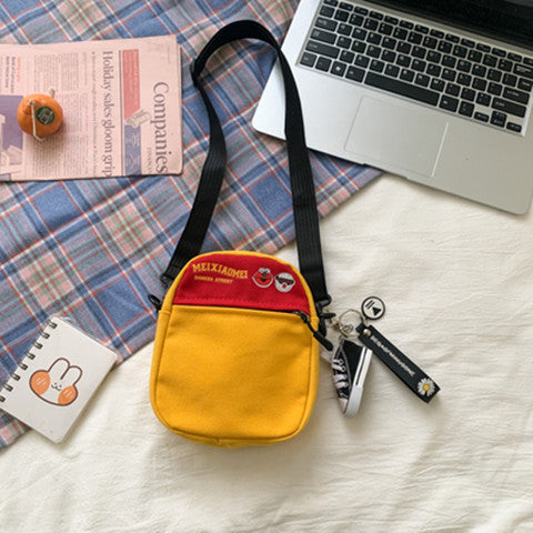 Cute Cartoon Print Canvas Crossbody Bag for Women, Street Style Small Square Bag with Zipper and Phone Pocket