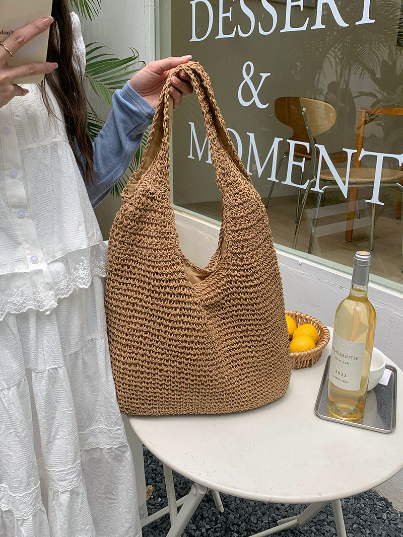 New Boho Style Straw Weave Tote Bag Large Capacity Casual Shoulder Handbag Ethnic Design for Daily Use