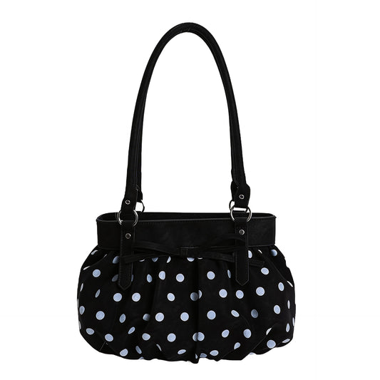 Korean Style Large Capacity Pleated Tote Bag with Polka Dot Print for Women, Casual Shoulder Bag for Daily Use