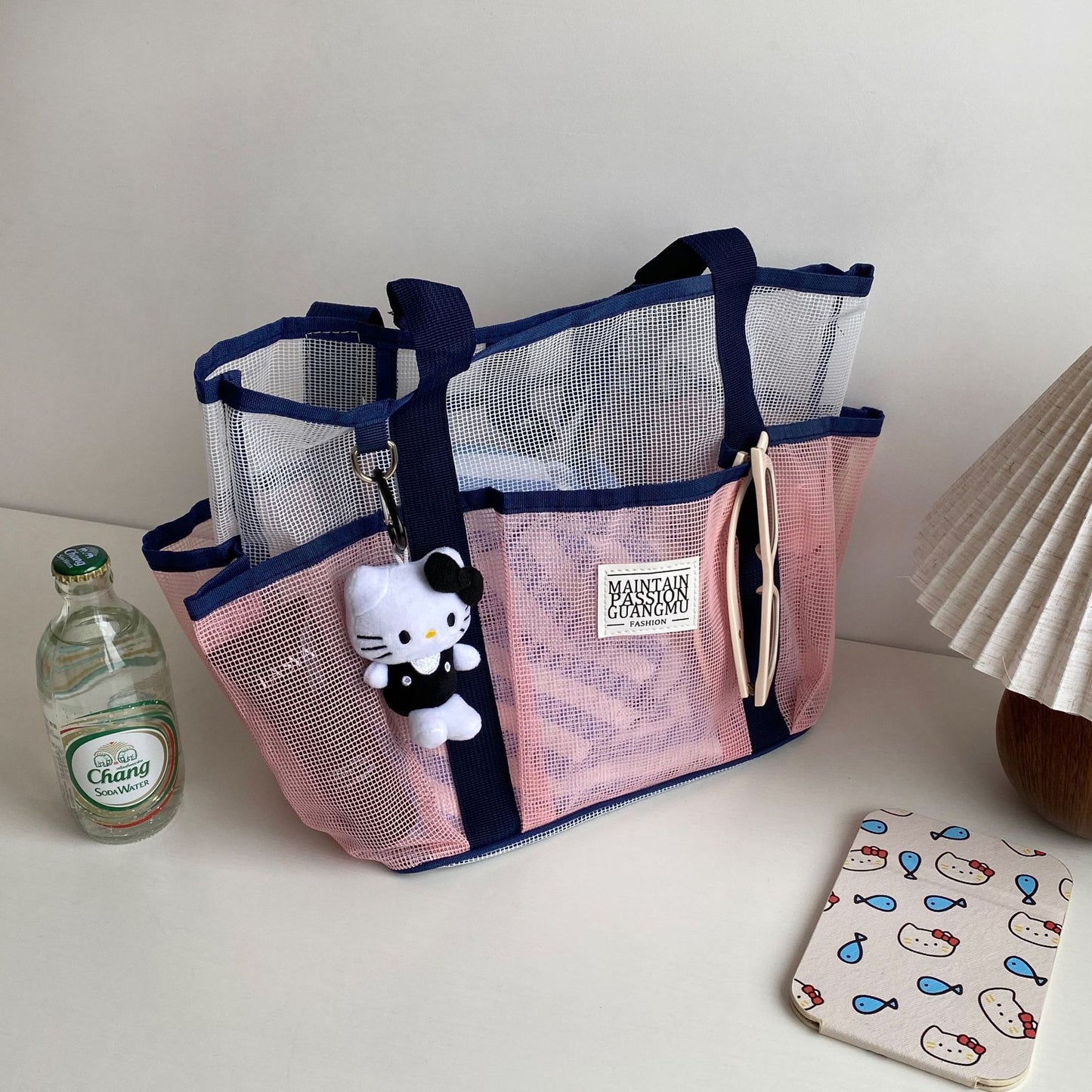 Mesh Multi-layer Travel Tote Bag with Large Capacity for Beach, Swimming, and Daily Storage